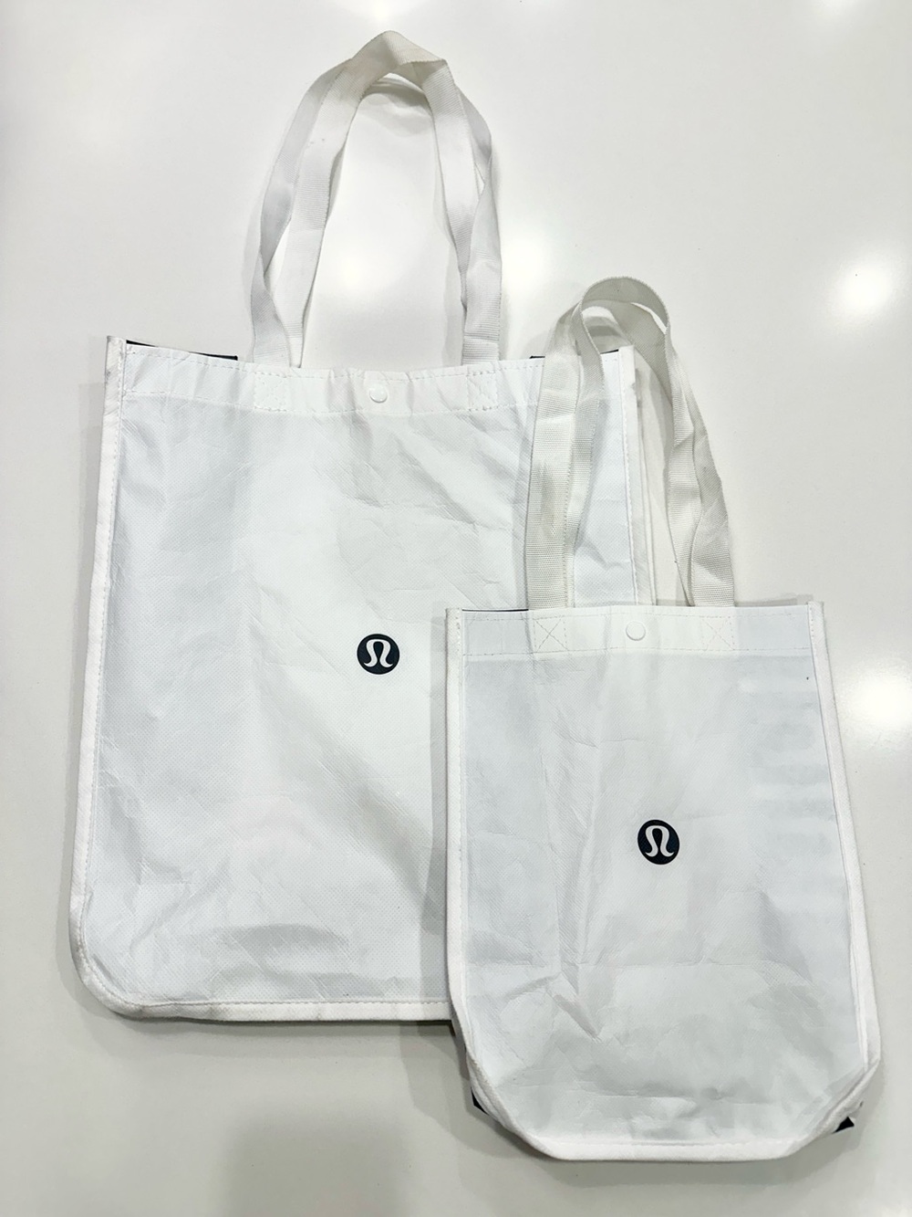 lululemon Reusable Tote Bags - Set of 2 - Large and Small White Black Logo